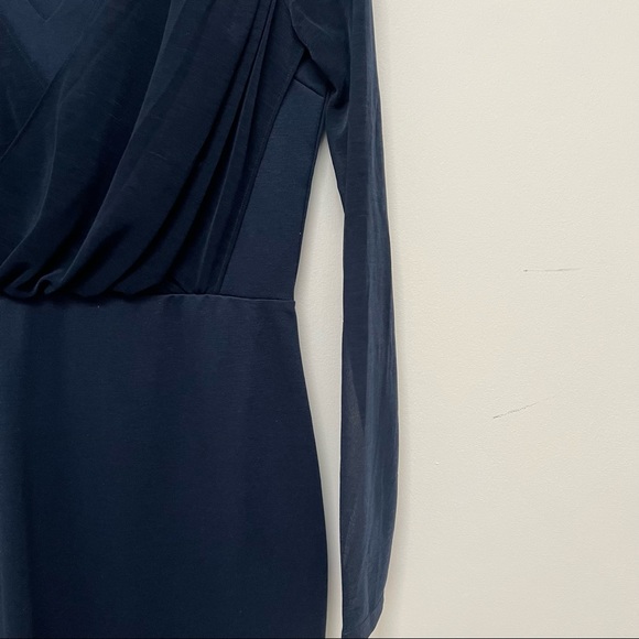 H&M Womens Blue Faux-wrap front sheer sleeve shift dress - Picture 7 of 10